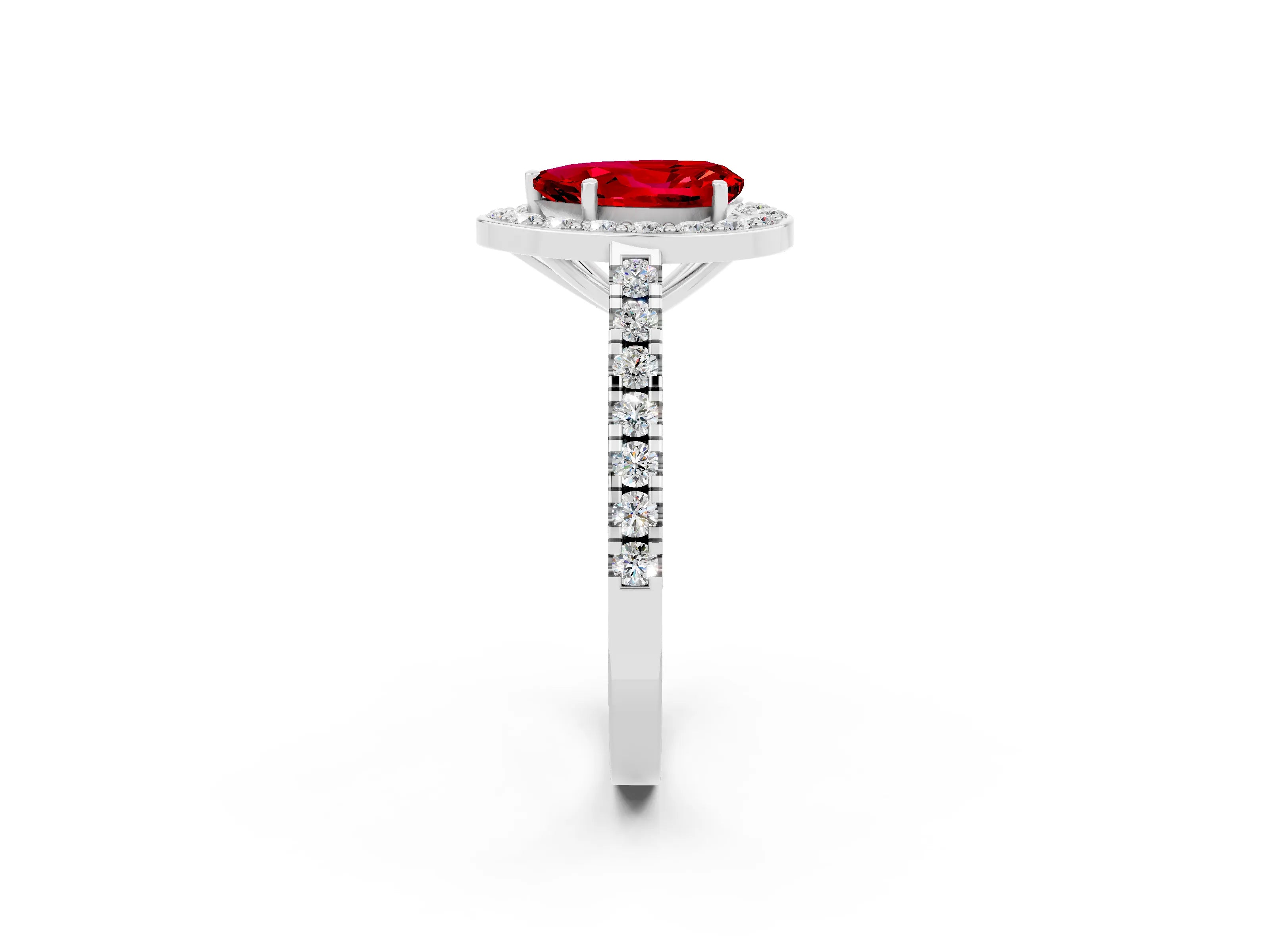 White gold Pear Cut Halo Diamond Ring with Pavé Band and Three-Prong Setting_26