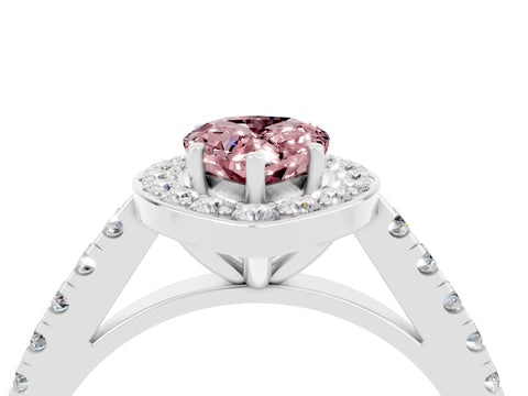 White gold Pear Cut Halo Diamond Ring with Pavé Band and Three-Prong Setting_26