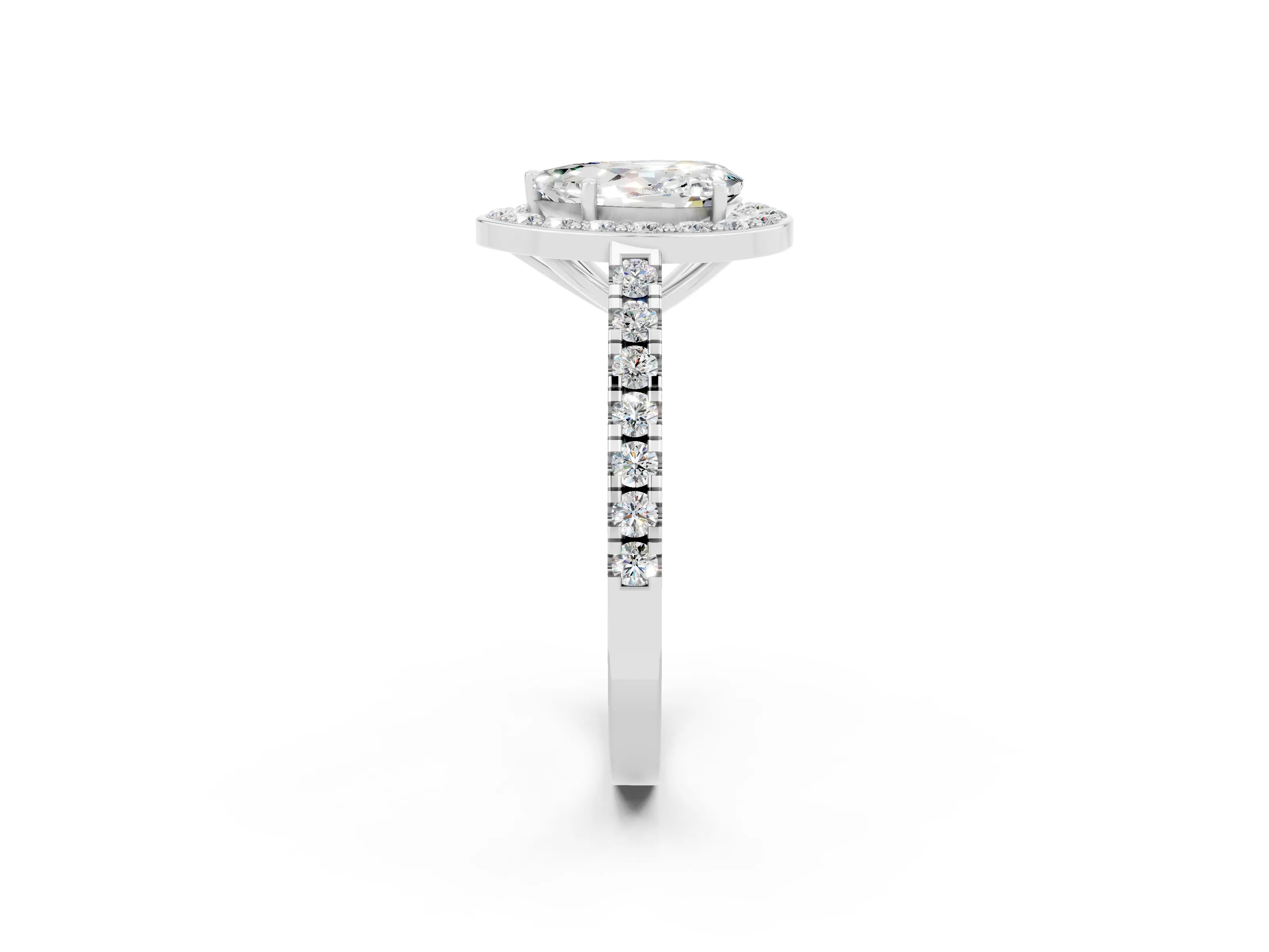White gold Pear Cut Halo Diamond Ring with Pavé Band and Three-Prong Setting_26