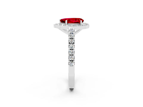 White gold Pear Cut Halo Diamond Ring with Pavé Band and Three-Prong Setting_26