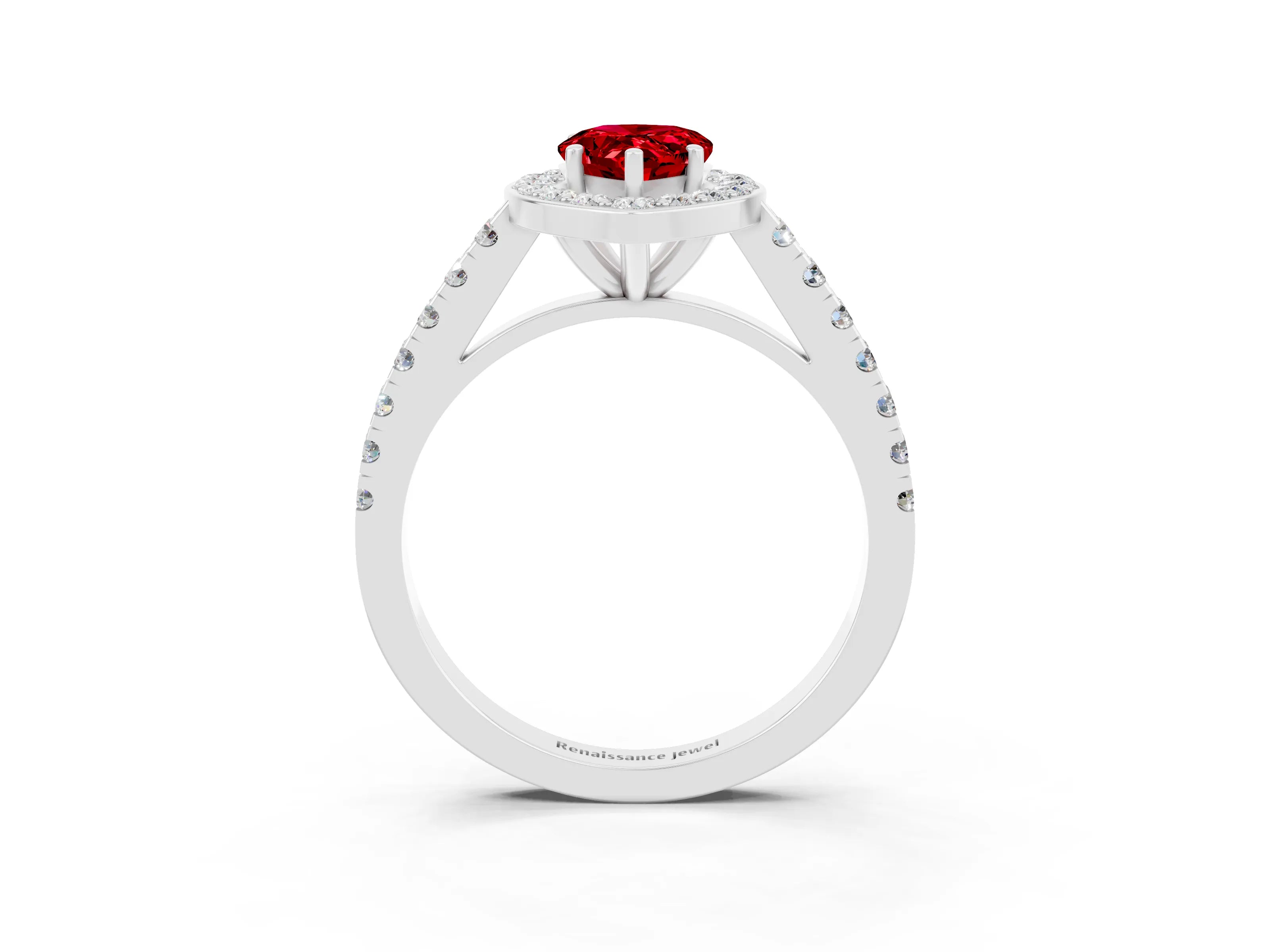 White gold Pear Cut Halo Diamond Ring with Pavé Band and Three-Prong Setting_27