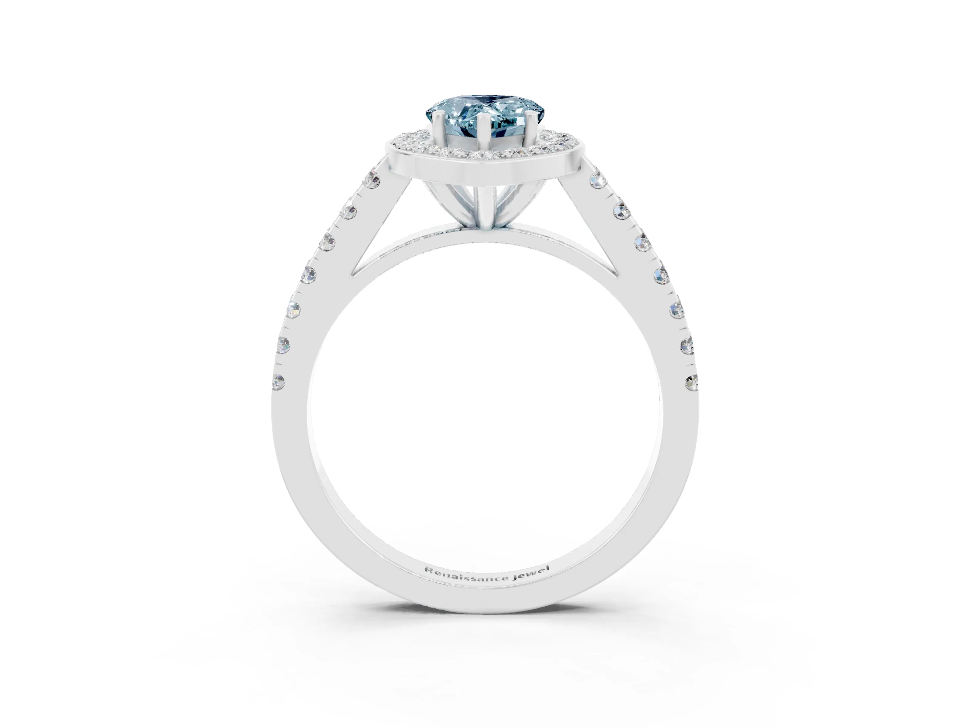 White gold Pear Cut Halo Diamond Ring with Pavé Band and Three-Prong Setting_27