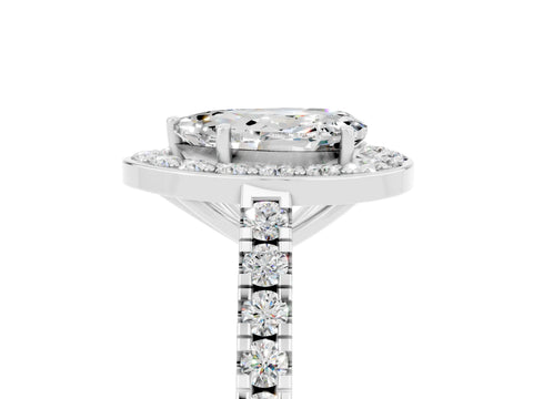 White gold Pear Cut Halo Diamond Ring with Pavé Band and Three-Prong Setting_27