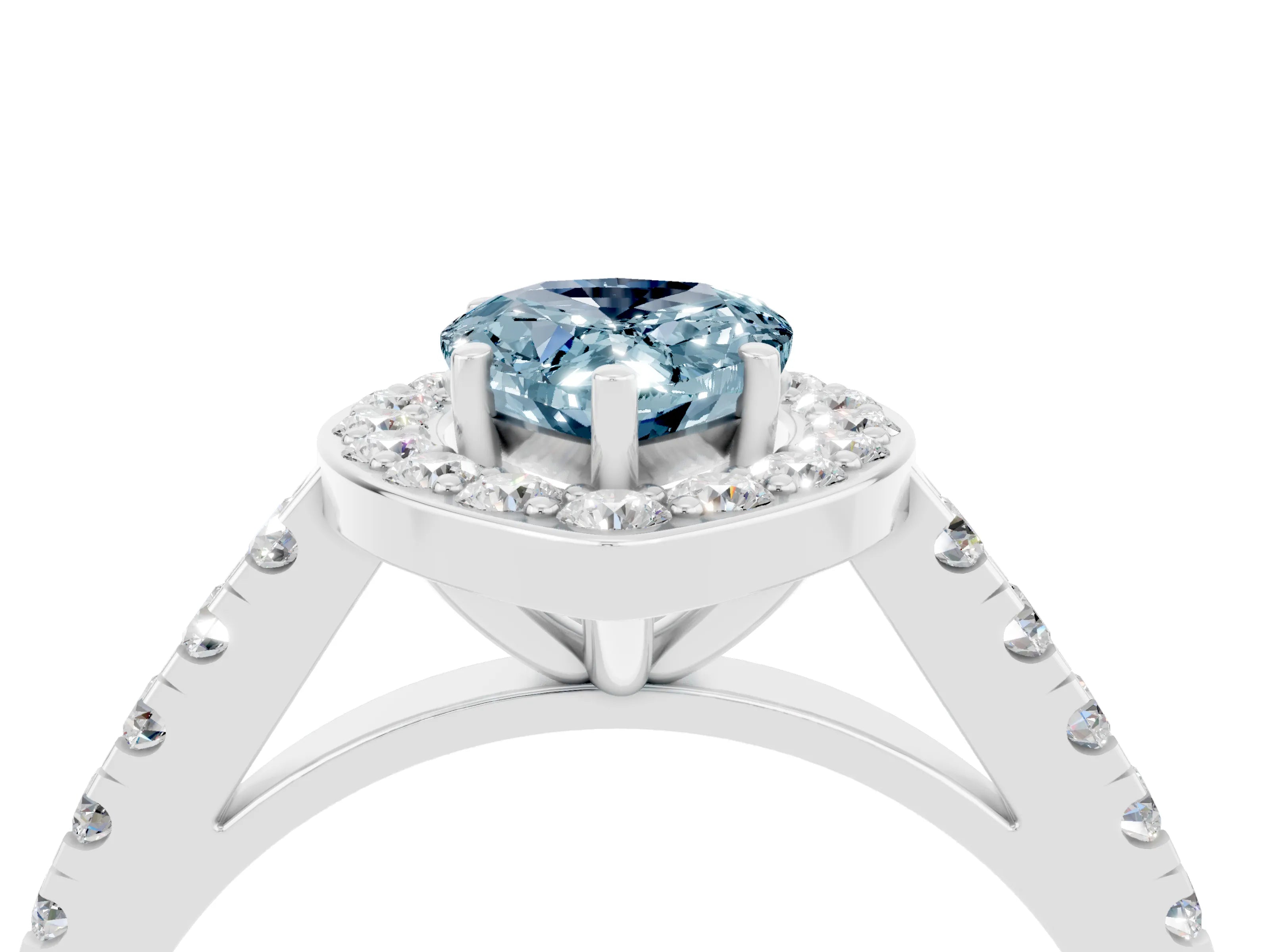 White gold Pear Cut Halo Diamond Ring with Pavé Band and Three-Prong Setting_28