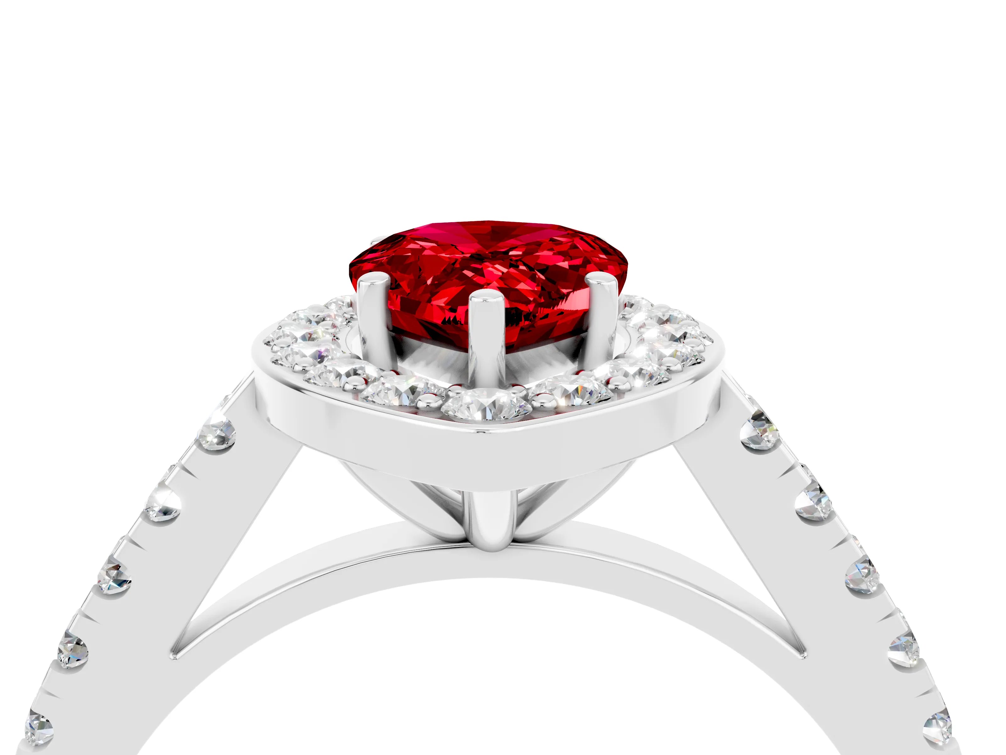 White gold Pear Cut Halo Diamond Ring with Pavé Band and Three-Prong Setting_28
