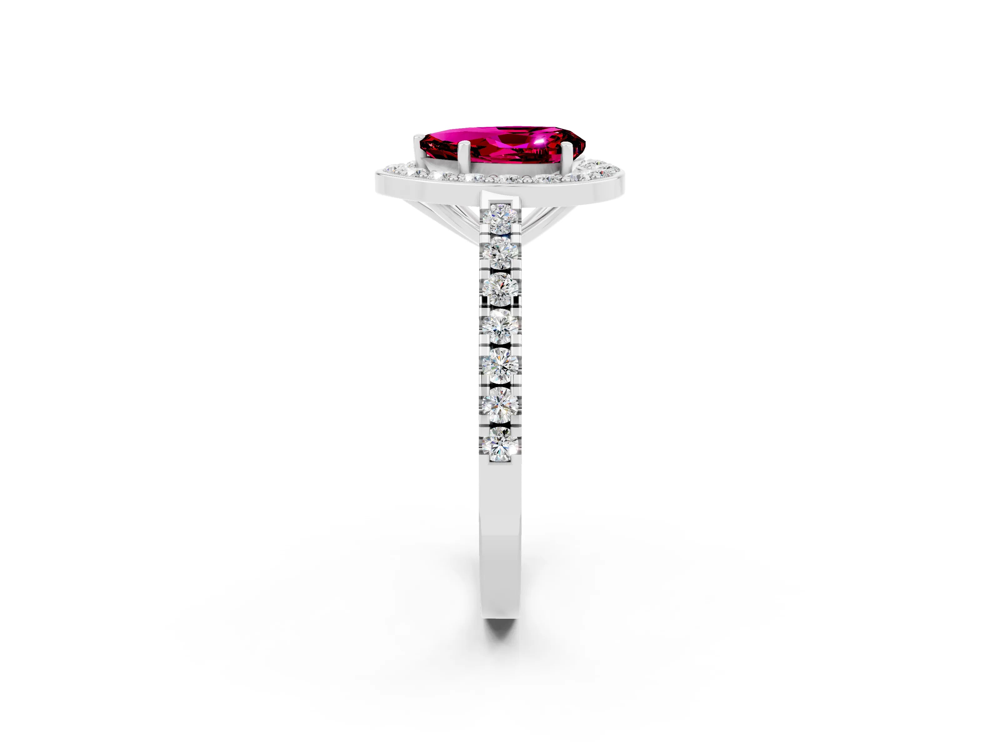White gold Pear Cut Halo Diamond Ring with Pavé Band and Three-Prong Setting_2