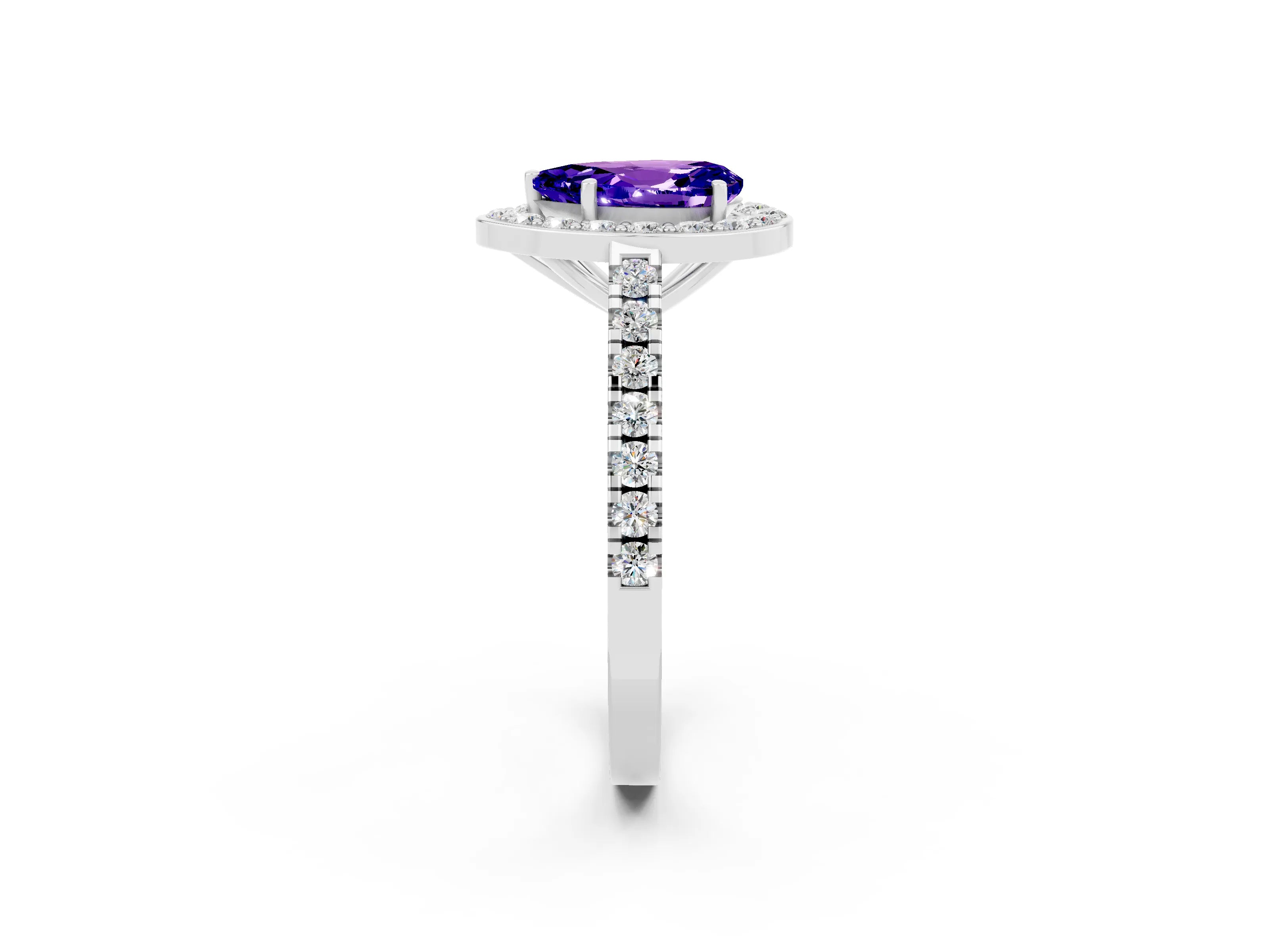White gold Pear Cut Halo Diamond Ring with Pavé Band and Three-Prong Setting_2