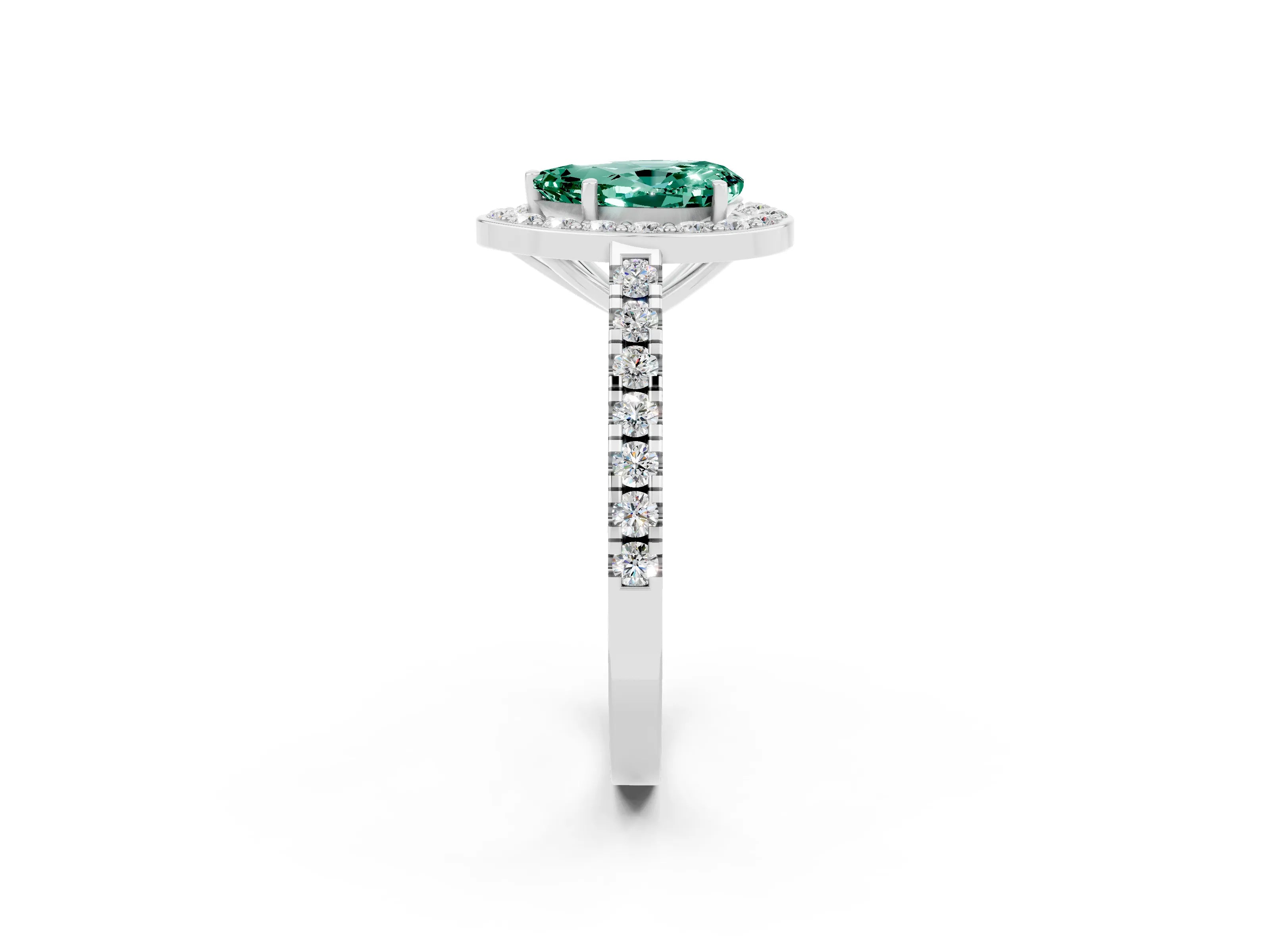 White gold Pear Cut Halo Diamond Ring with Pavé Band and Three-Prong Setting_2