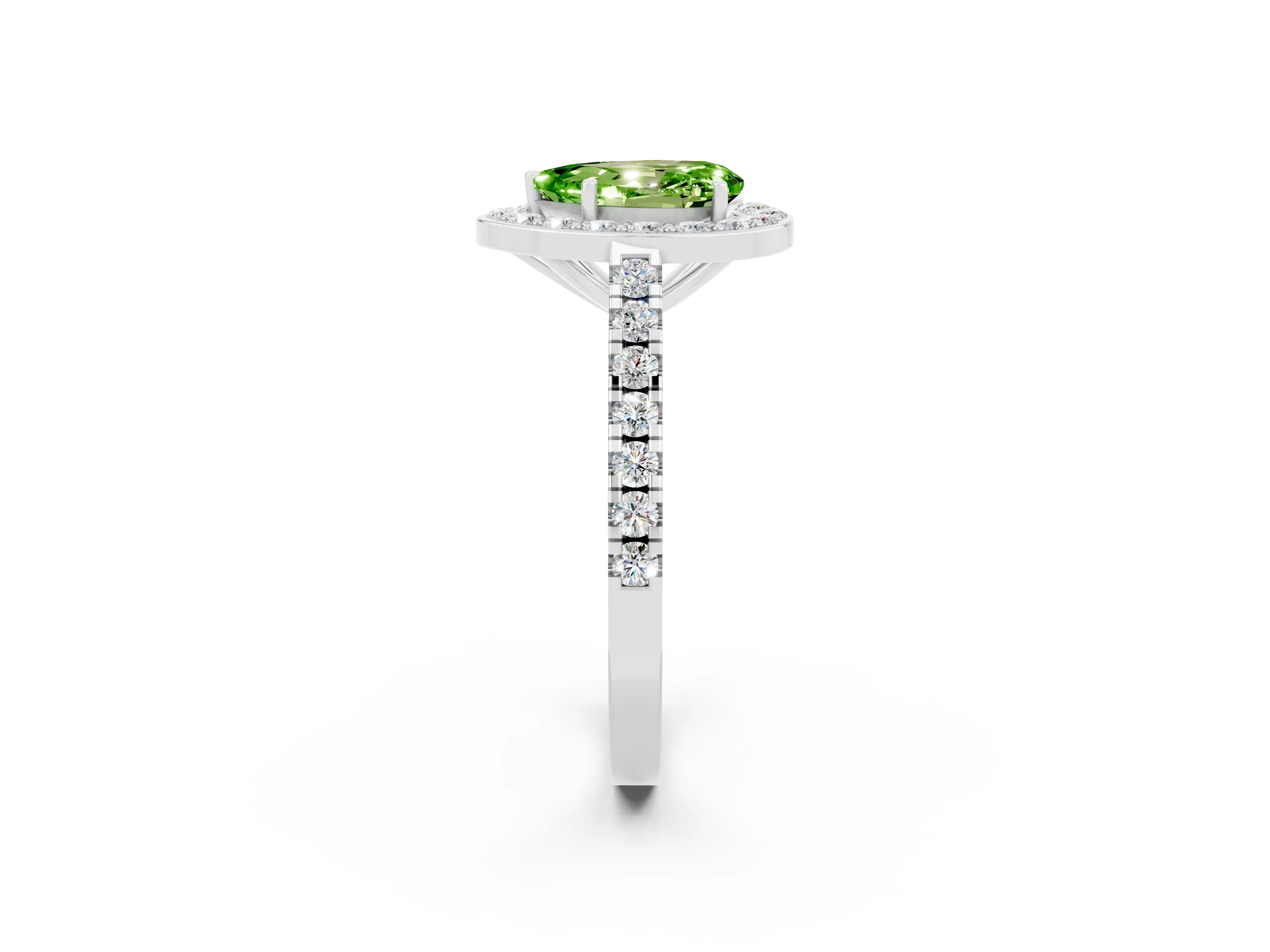 White gold Pear Cut Halo Diamond Ring with Pavé Band and Three-Prong Setting_2