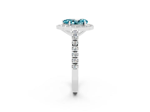 White gold Pear Cut Halo Diamond Ring with Pavé Band and Three-Prong Setting_2