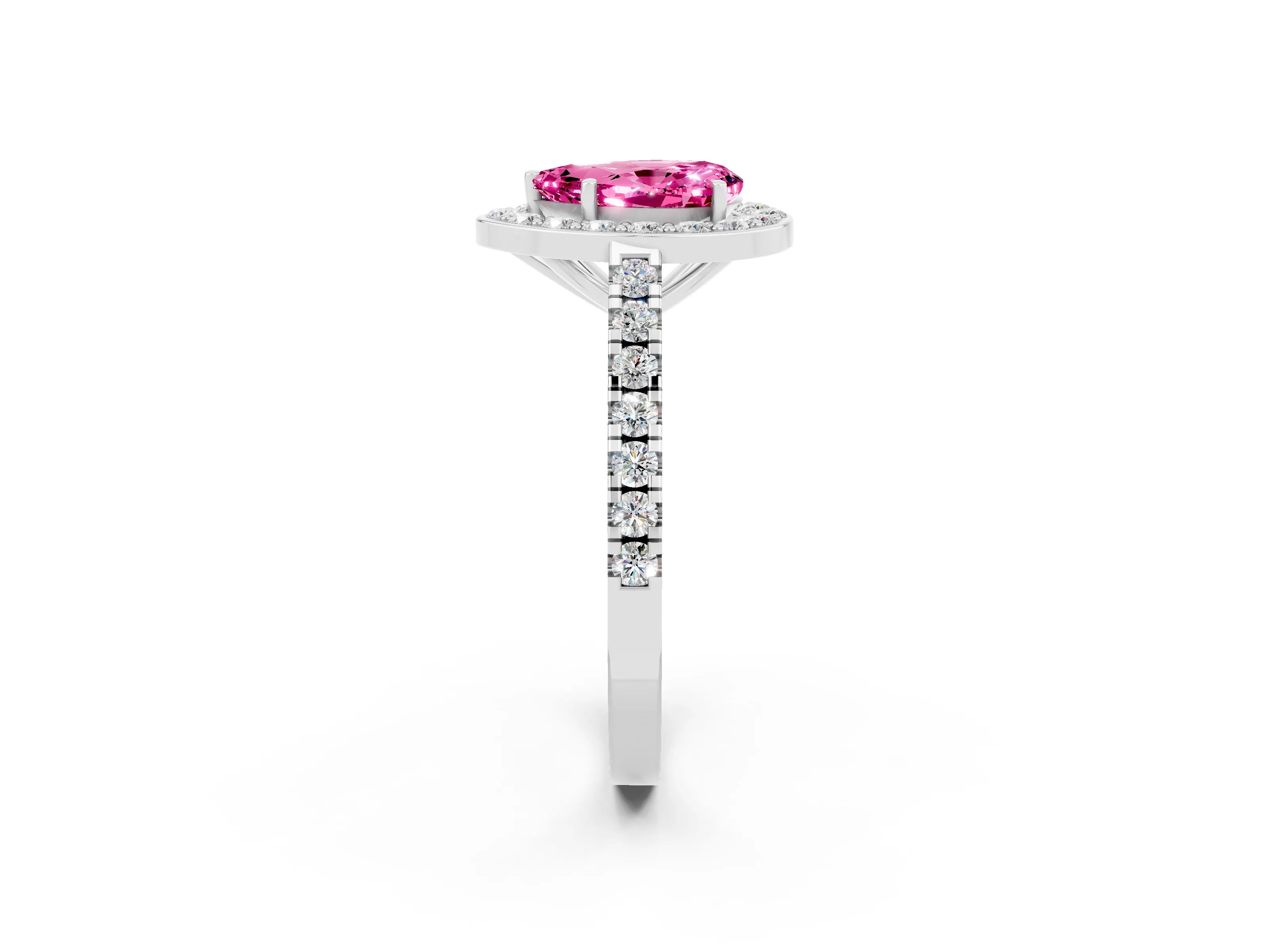 White gold Pear Cut Halo Diamond Ring with Pavé Band and Three-Prong Setting_2