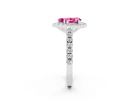 White gold Pear Cut Halo Diamond Ring with Pavé Band and Three-Prong Setting_2