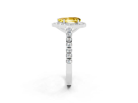 White gold Pear Cut Halo Diamond Ring with Pavé Band and Three-Prong Setting_2