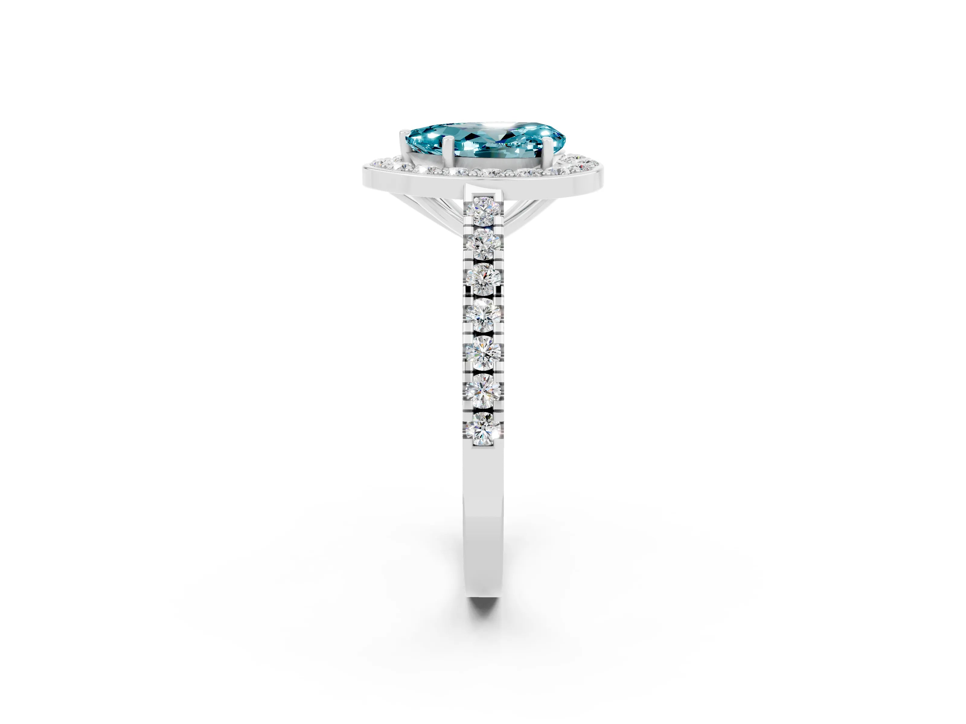 White gold Pear Cut Halo Diamond Ring with Pavé Band and Three-Prong Setting_2
