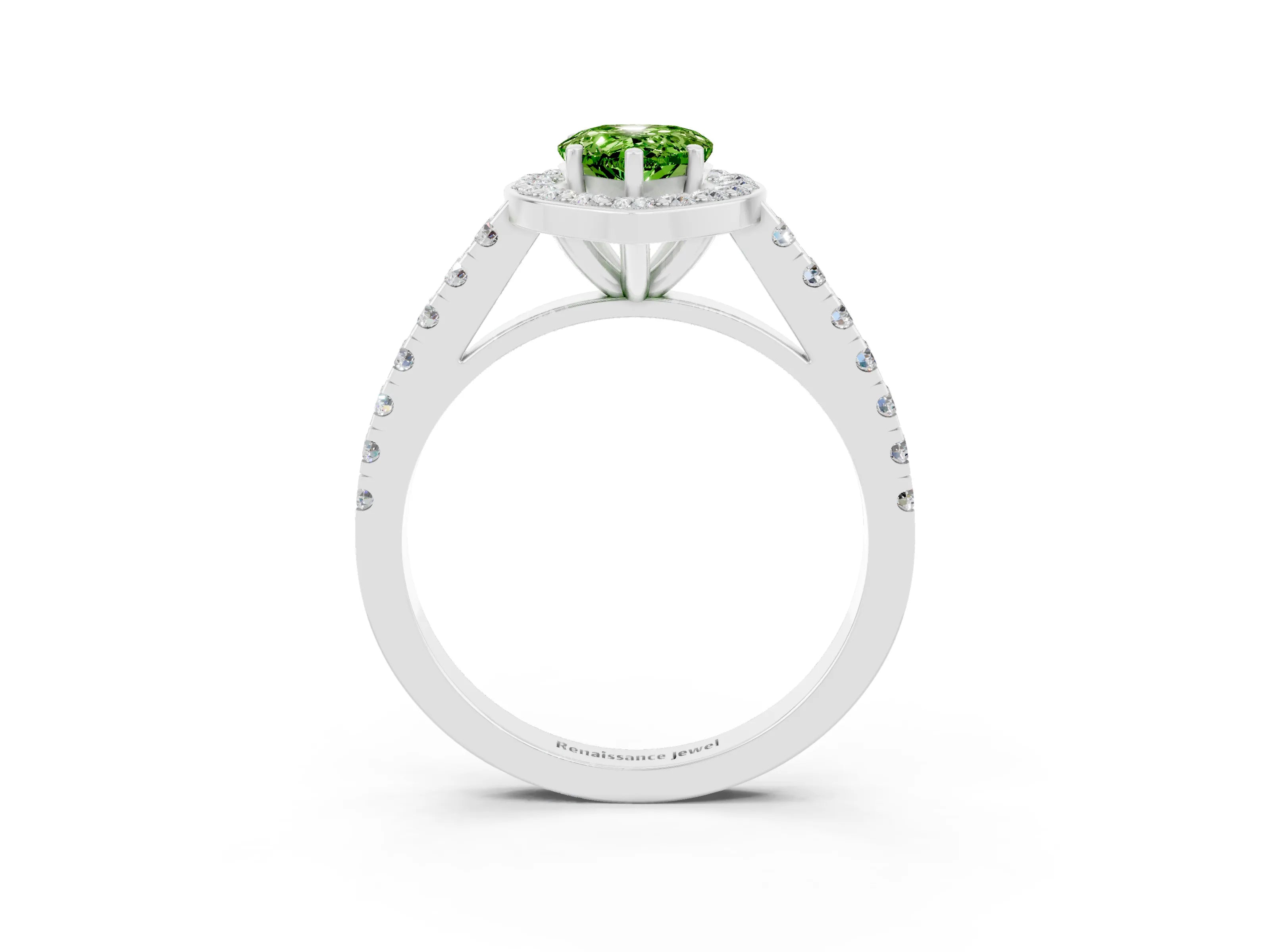 White gold Pear Cut Halo Diamond Ring with Pavé Band and Three-Prong Setting_3