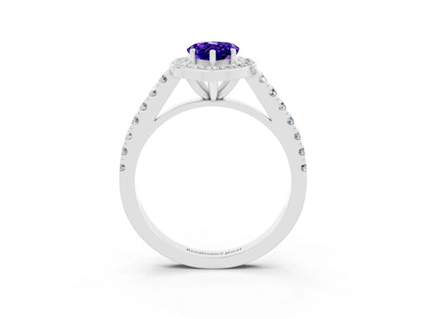 White gold Pear Cut Halo Diamond Ring with Pavé Band and Three-Prong Setting_3
