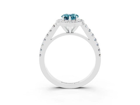White gold Pear Cut Halo Diamond Ring with Pavé Band and Three-Prong Setting_3