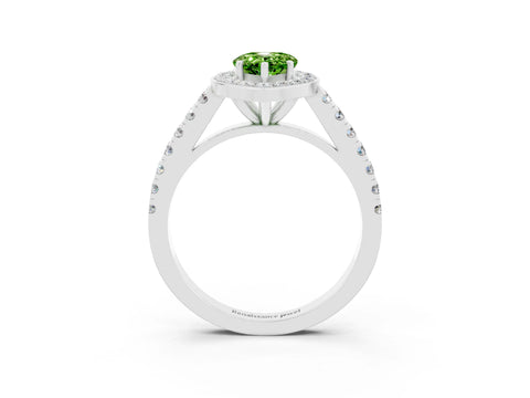 White gold Pear Cut Halo Diamond Ring with Pavé Band and Three-Prong Setting_3
