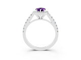 White gold Pear Cut Halo Diamond Ring with Pavé Band and Three-Prong Setting_3