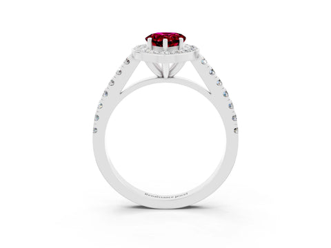 White gold Pear Cut Halo Diamond Ring with Pavé Band and Three-Prong Setting_3