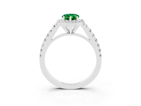White gold Pear Cut Halo Diamond Ring with Pavé Band and Three-Prong Setting_3