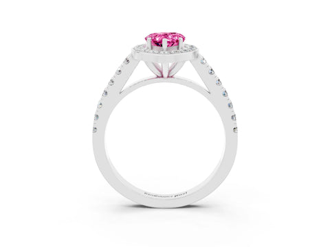 White gold Pear Cut Halo Diamond Ring with Pavé Band and Three-Prong Setting_3