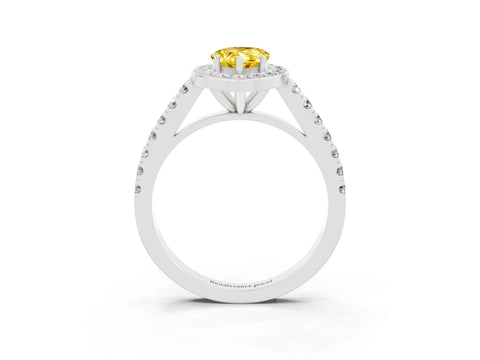 White gold Pear Cut Halo Diamond Ring with Pavé Band and Three-Prong Setting_3