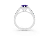 White gold Pear Cut Halo Diamond Ring with Pavé Band and Three-Prong Setting_3