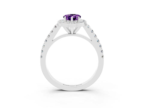 White gold Pear Cut Halo Diamond Ring with Pavé Band and Three-Prong Setting_3