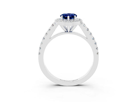 White gold Pear Cut Halo Diamond Ring with Pavé Band and Three-Prong Setting_3