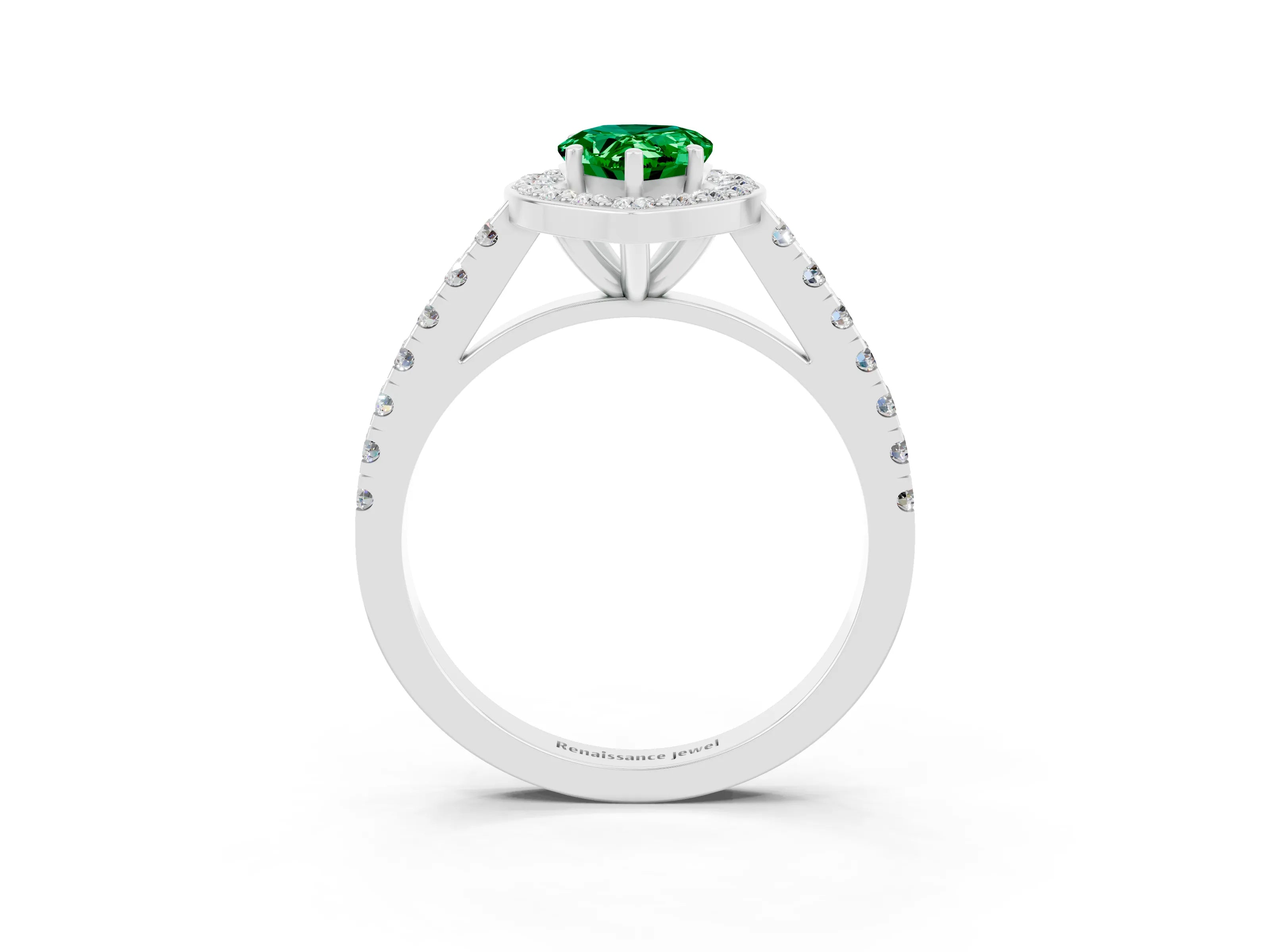 White gold Pear Cut Halo Diamond Ring with Pavé Band and Three-Prong Setting_3
