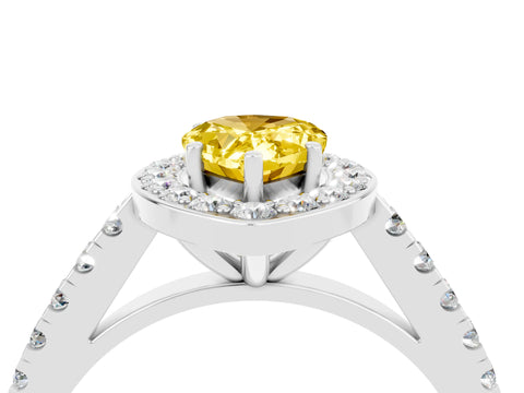 White gold Pear Cut Halo Diamond Ring with Pavé Band and Three-Prong Setting_4