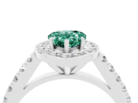 White gold Pear Cut Halo Diamond Ring with Pavé Band and Three-Prong Setting_4