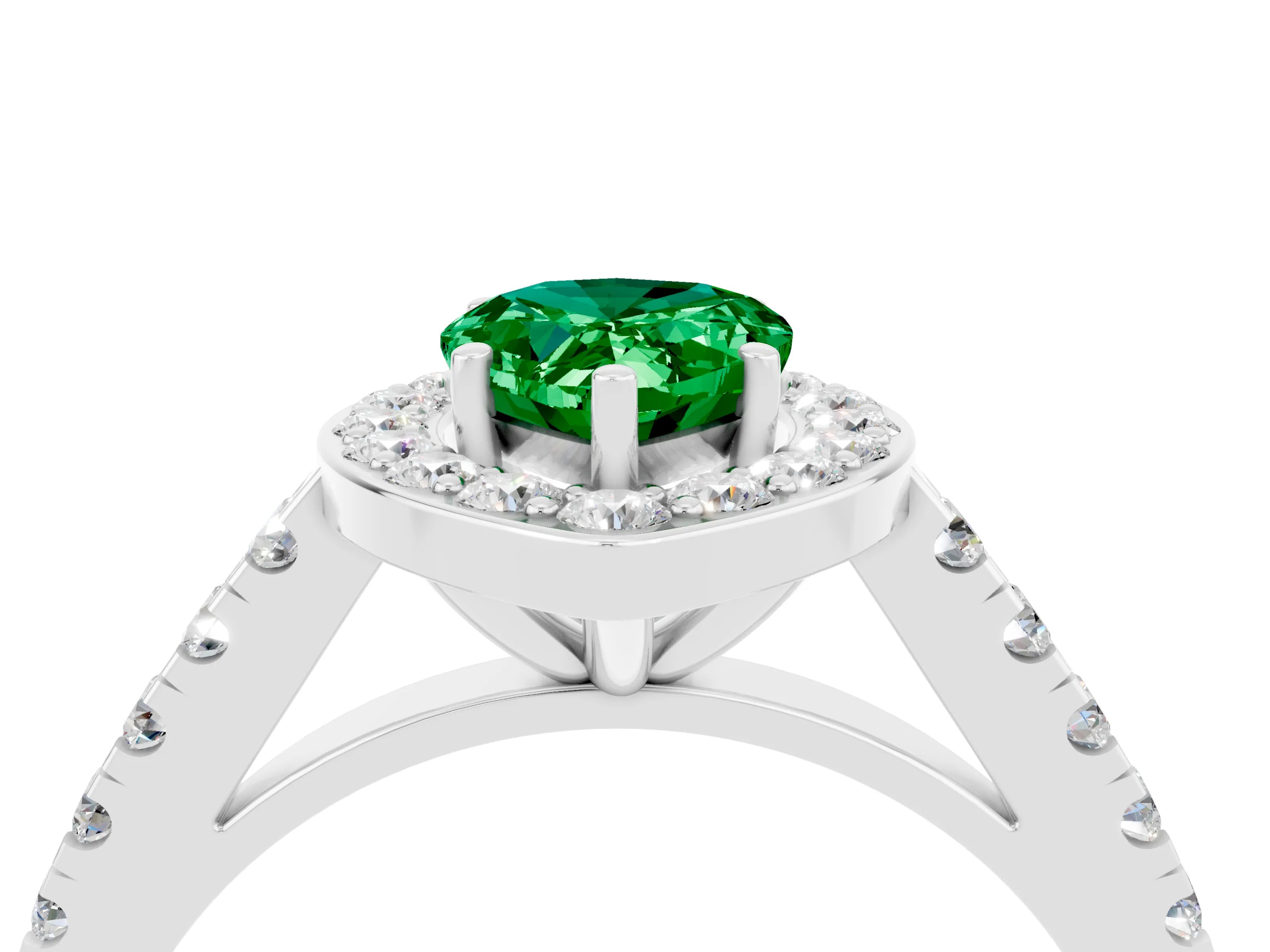 White gold Pear Cut Halo Diamond Ring with Pavé Band and Three-Prong Setting_4