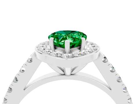 White gold Pear Cut Halo Diamond Ring with Pavé Band and Three-Prong Setting_4