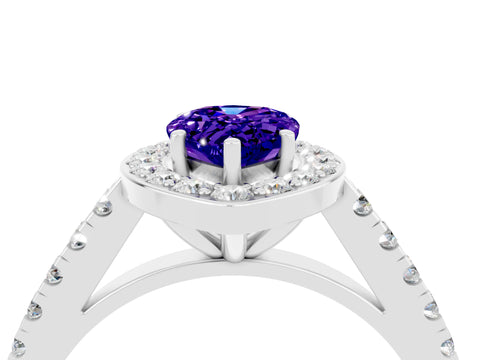 White gold Pear Cut Halo Diamond Ring with Pavé Band and Three-Prong Setting_4