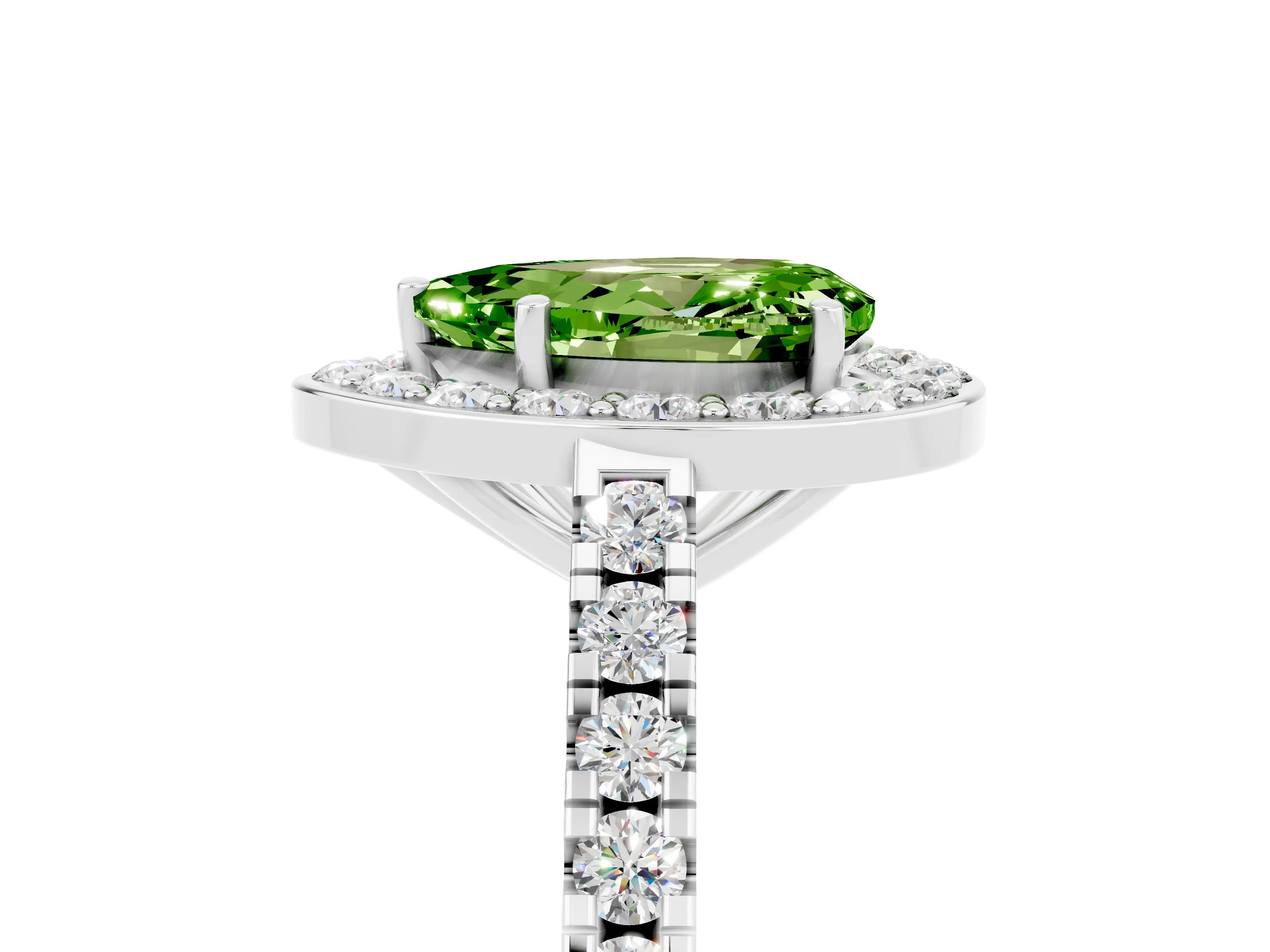White gold Pear Cut Halo Diamond Ring with Pavé Band and Three-Prong Setting_5