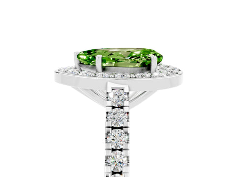 White gold Pear Cut Halo Diamond Ring with Pavé Band and Three-Prong Setting_5