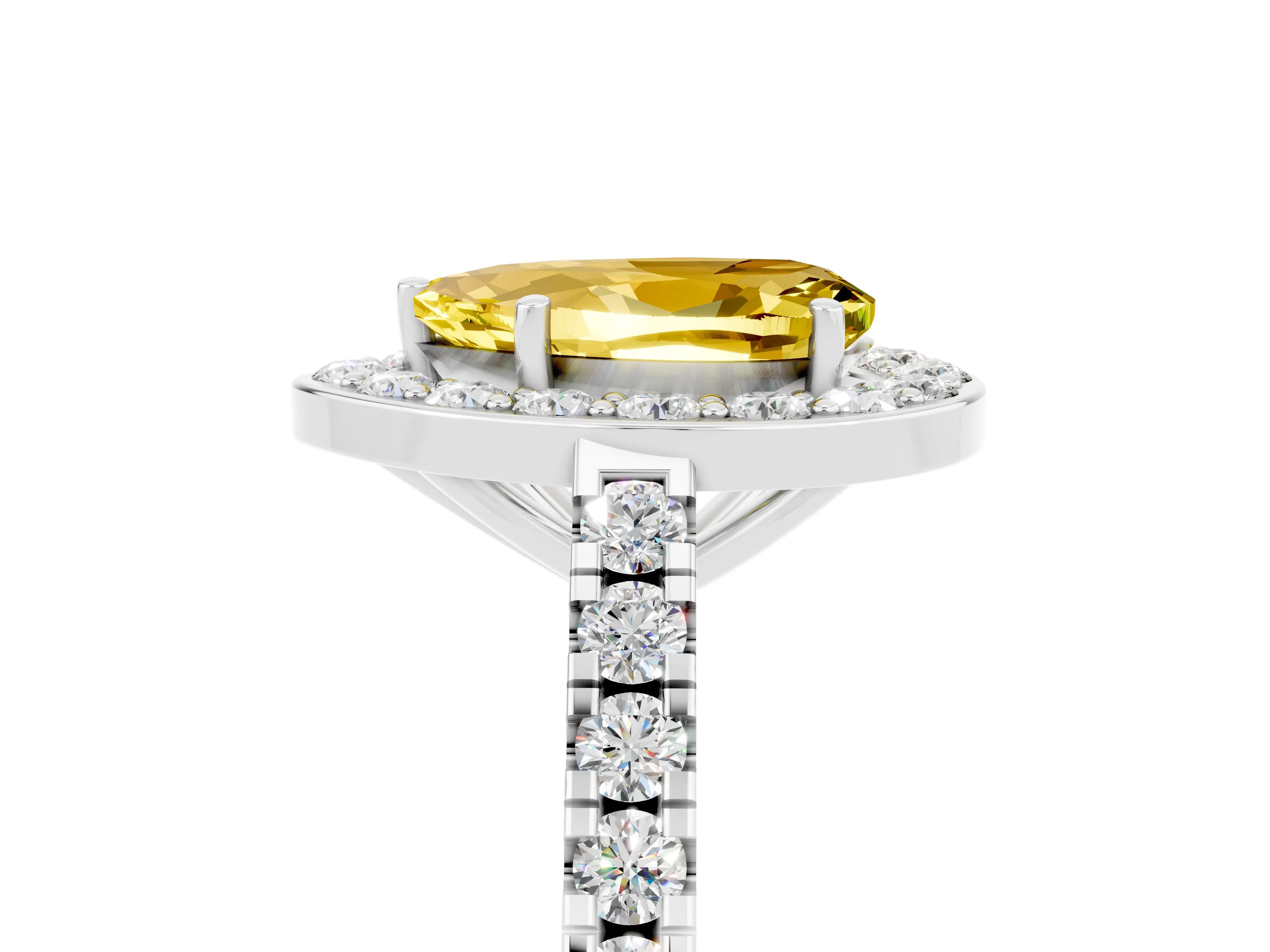 White gold Pear Cut Halo Diamond Ring with Pavé Band and Three-Prong Setting_5