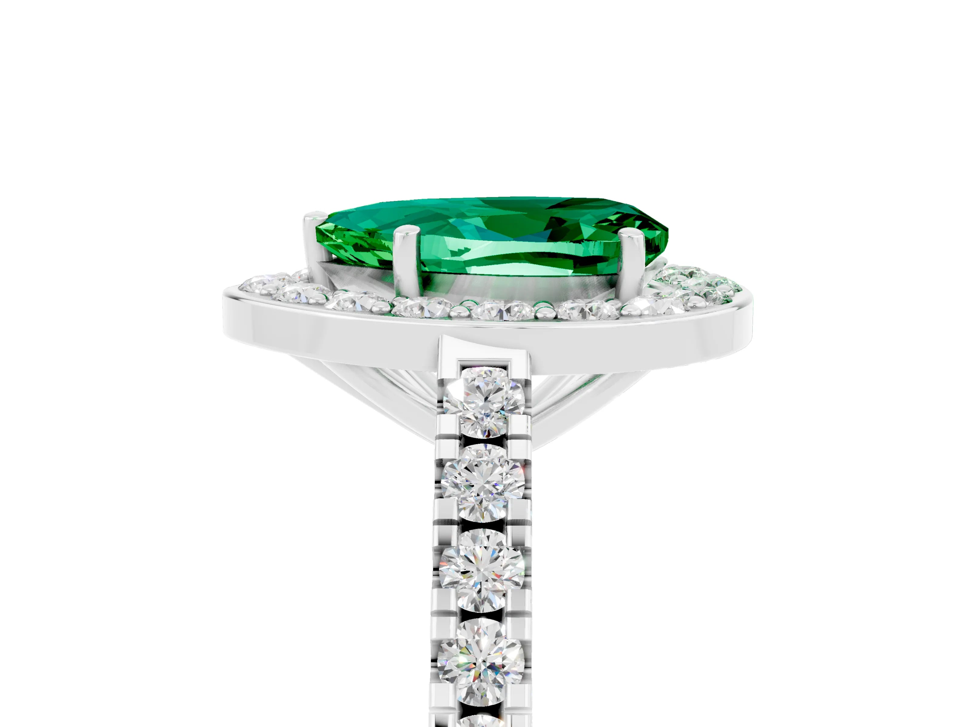 White gold Pear Cut Halo Diamond Ring with Pavé Band and Three-Prong Setting_5
