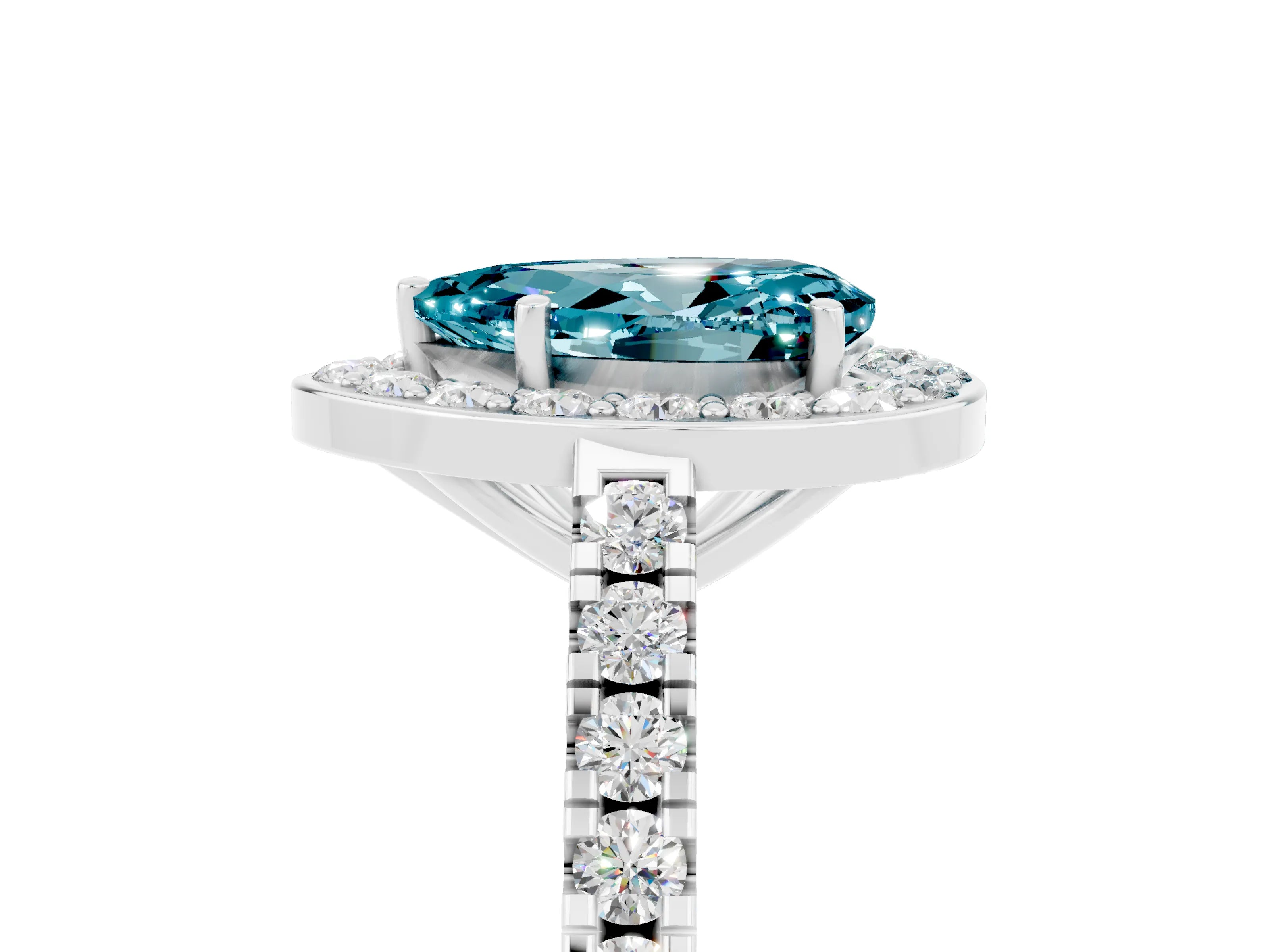 White gold Pear Cut Halo Diamond Ring with Pavé Band and Three-Prong Setting_5