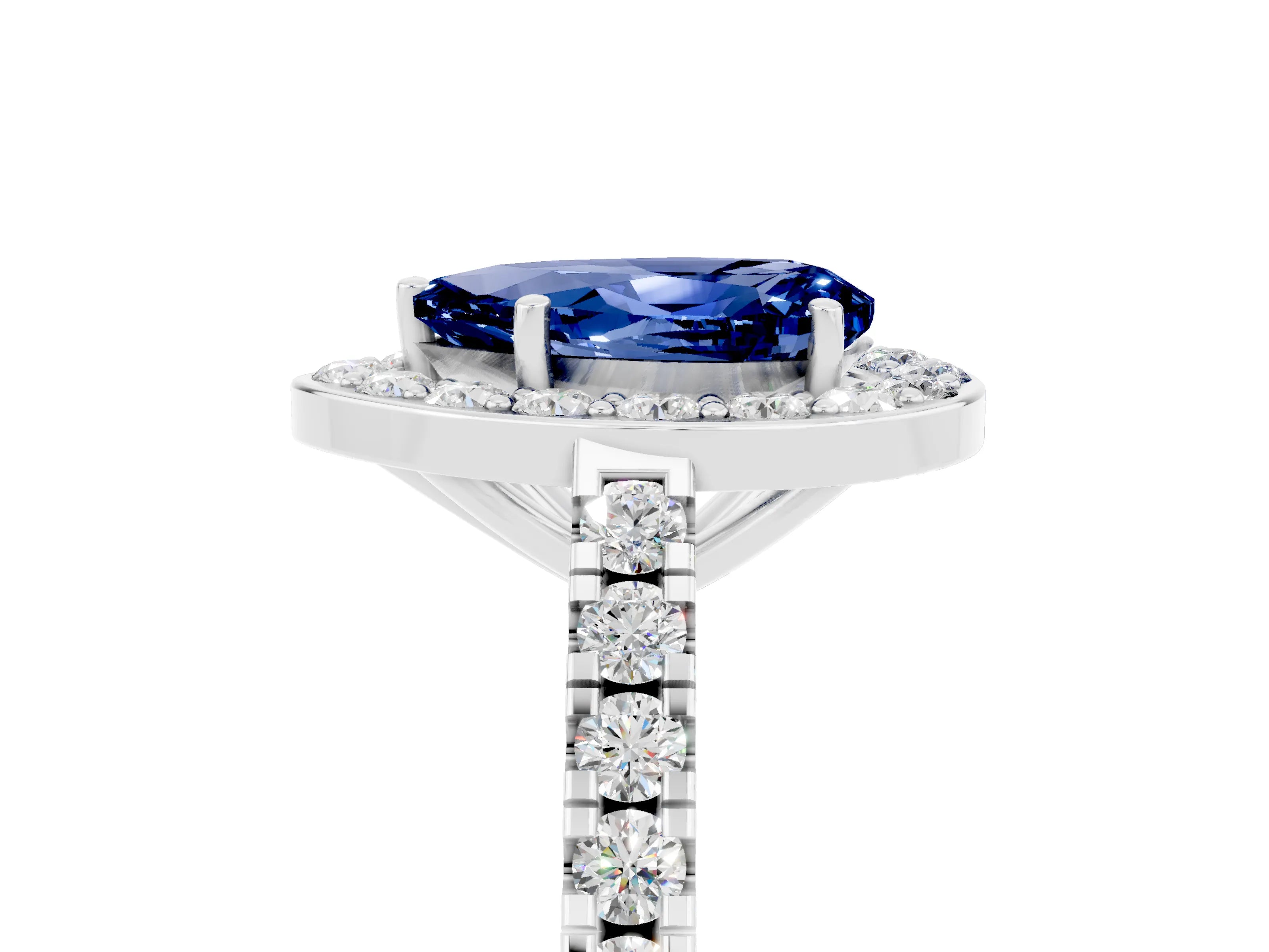 White gold Pear Cut Halo Diamond Ring with Pavé Band and Three-Prong Setting_5
