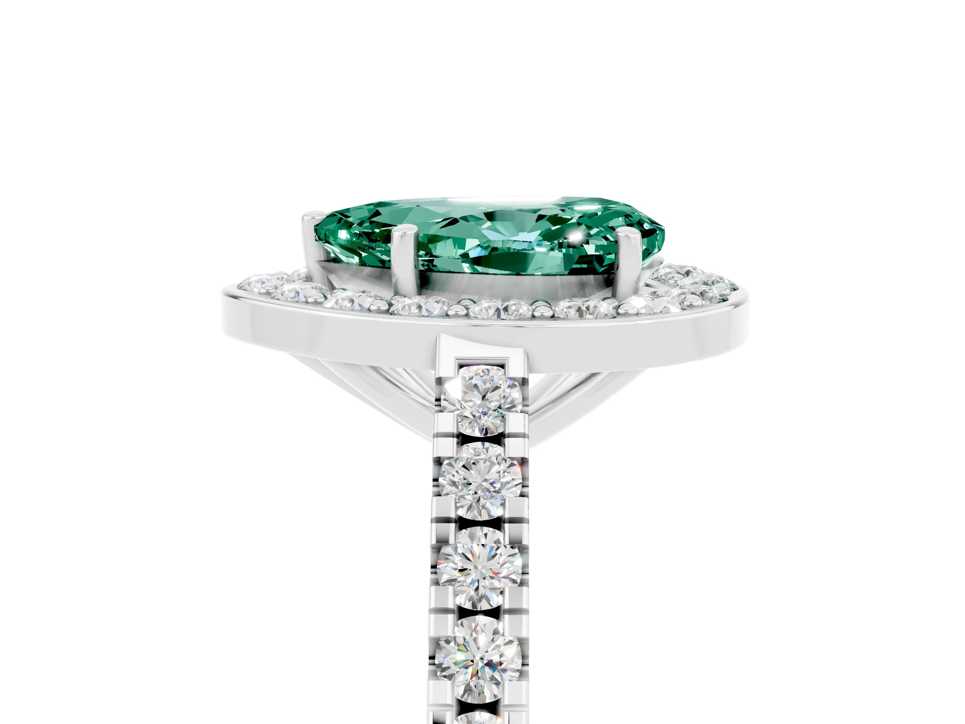 White gold Pear Cut Halo Diamond Ring with Pavé Band and Three-Prong Setting_5