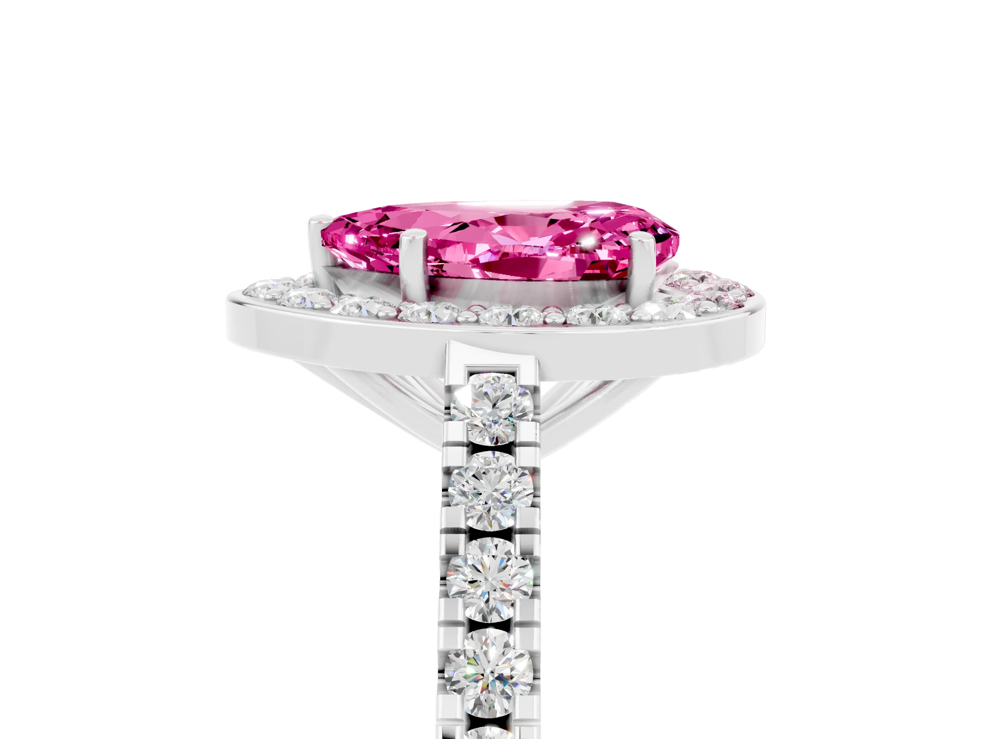 White gold Pear Cut Halo Diamond Ring with Pavé Band and Three-Prong Setting_5