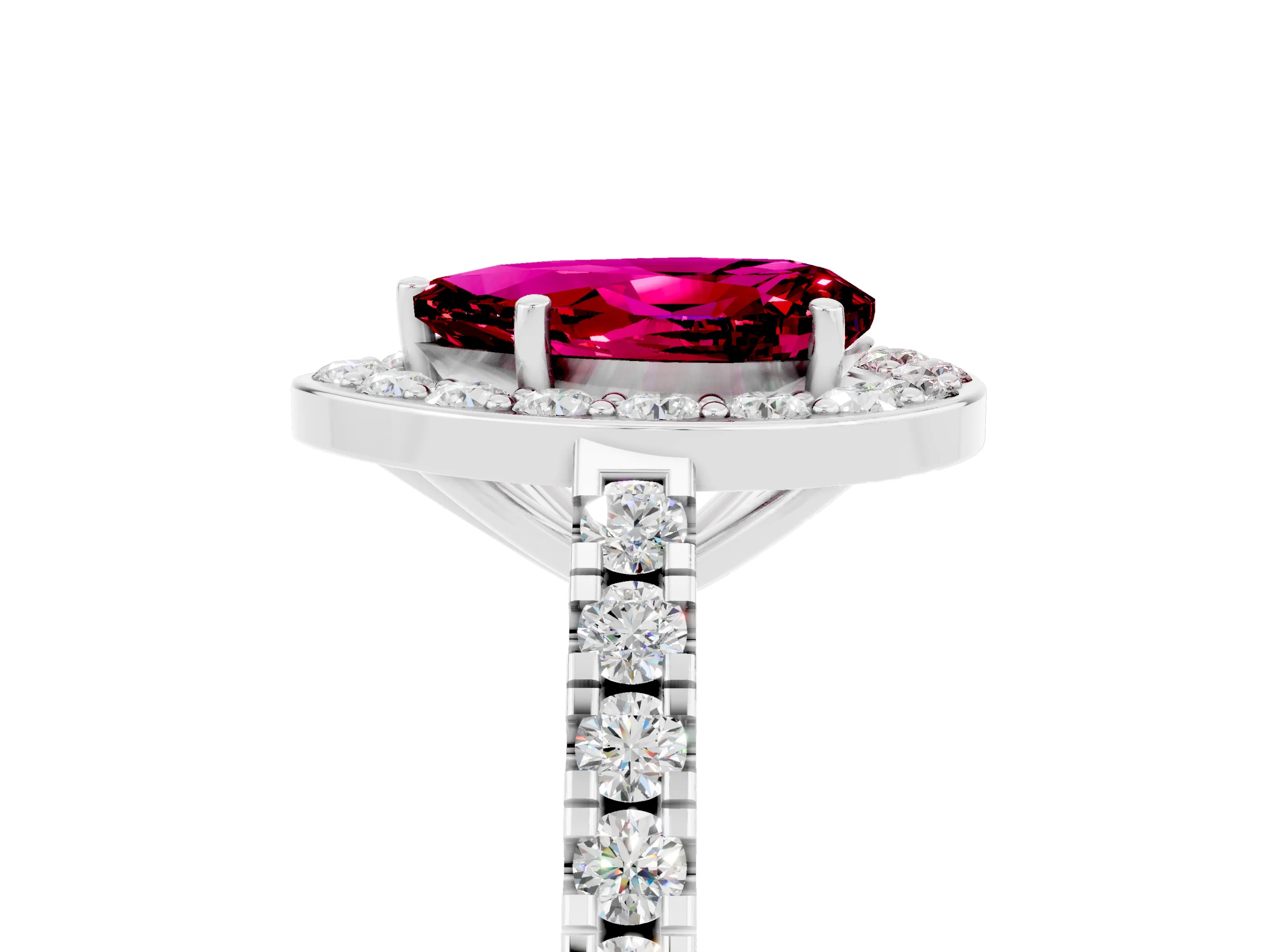 White gold Pear Cut Halo Diamond Ring with Pavé Band and Three-Prong Setting_5