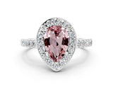 White gold Pear Cut Halo Diamond Ring with Pavé Band and Three-Prong Setting_6