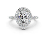 White gold Pear Cut Halo Diamond Ring with Pavé Band and Three-Prong Setting_6