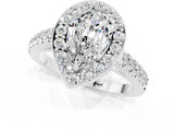 White gold Pear Cut Halo Diamond Ring with Pavé Band and Three-Prong Setting_7