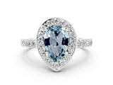 White gold Pear Cut Halo Diamond Ring with Pavé Band and Three-Prong Setting_8
