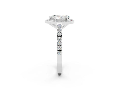 White gold Pear Cut Halo Diamond Ring with Pavé Band and Three-Prong Setting_8